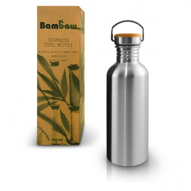 Bottiglia in acciaio inox con tappo in bambù - 750ml - Bambaw