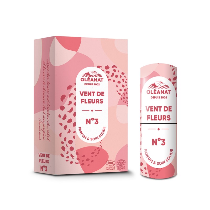 Parfum Solide BIO en stick, 100% naturel, N°3 Vents de Fleurs - 4,5g - Oléanat