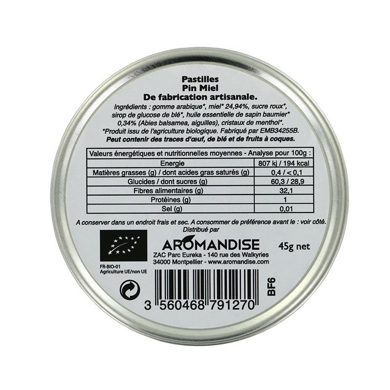 Pastilles artisanales du Languedoc, au Pin et au Miel - 45g - Aromandise