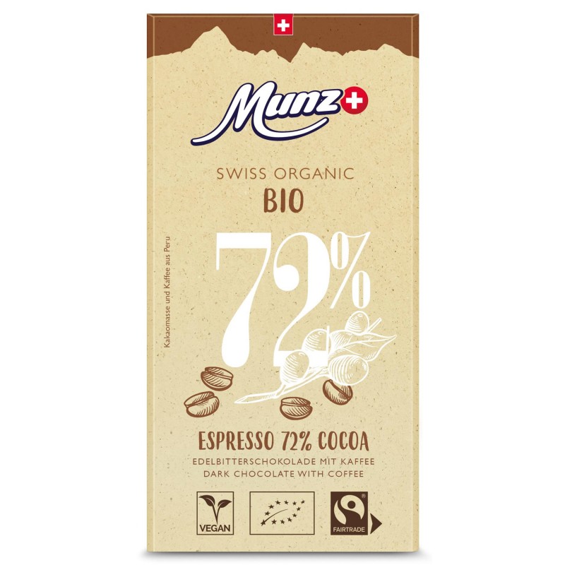 Cioccolato fondente con caffè, Espresso 72% cacao -Bio & Fairtrade - 80gr - Maestrani
