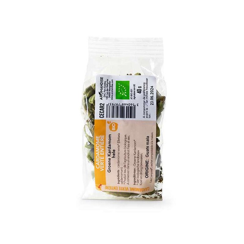 Cardamomo biologico intero, Cellocompost Zero rifiuti - 40gr - Aromandise