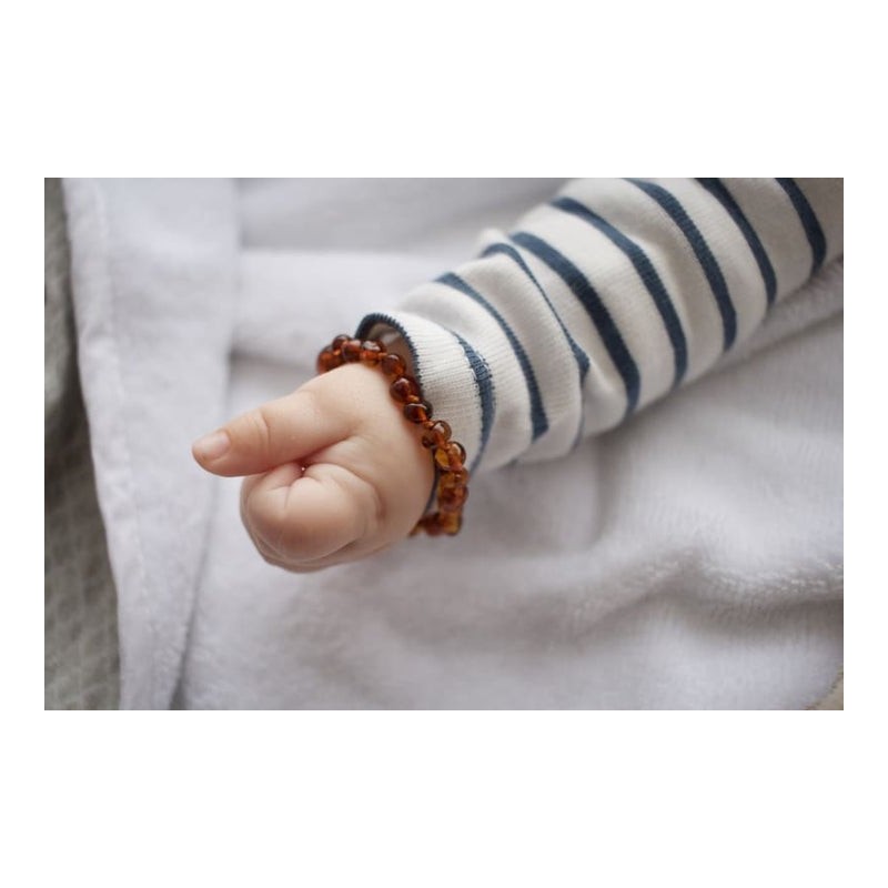  Bracelet bébé en Ambre, soulage les maux de dents et apaise - COGNAC - 14cm - Irréversible Bijoux