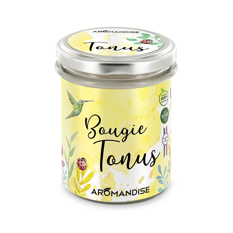 Bougie d'ambiance "Tonus" 100% naturelle à la cire de soja, 30h - 150g - Aromandise