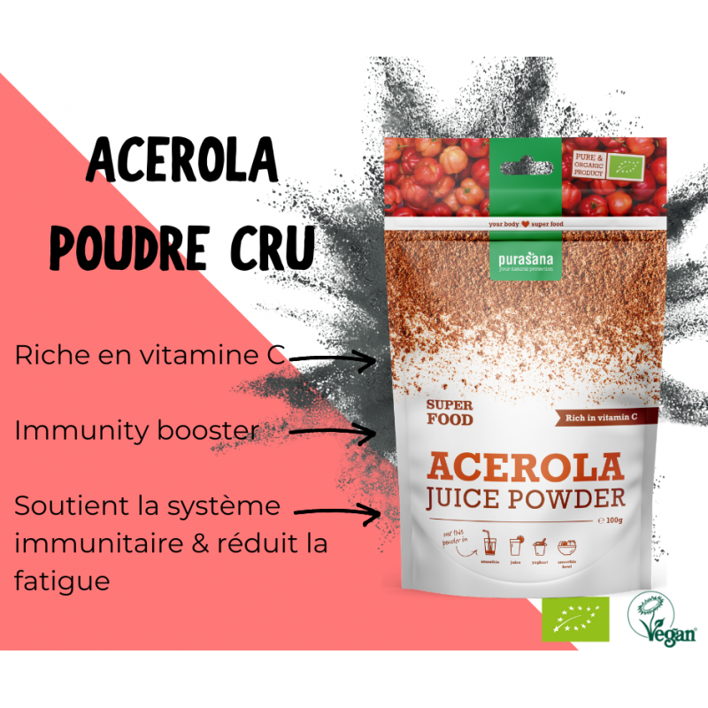 Acerola Pulver, BIO & 100% natürlich - 100 gr - Purasana