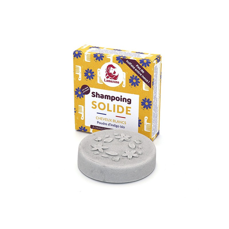 Shampoing solide pour cheveux blancs aux huiles essentielles - Poudre d'Indigo - 70g - Lamazuna