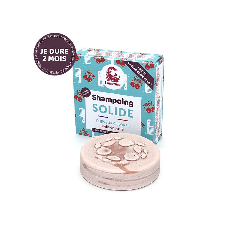 Shampoo solido per capelli colorati (senza oli essenziali) - Olio di ciliegia - 70g - Lamazuna