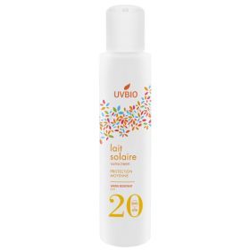 Lait solaire BIO, résitant à l'eau, Haute moyenne - Indice 20, 100ml - UVBIO