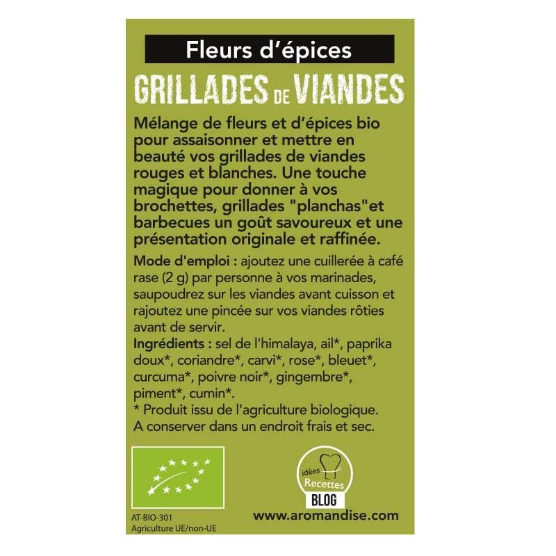 Fleurs d'épices BIO, Grillades de viandes - 75g - Aromandise