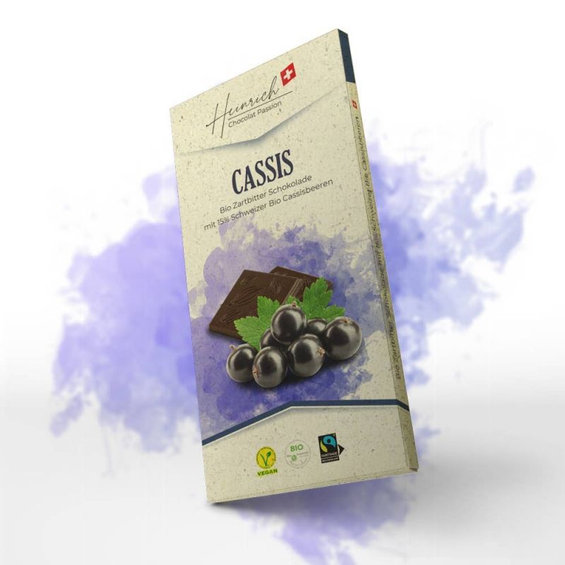 Chocolat noir BIO avec 15% de baies cassis séchées Suisses - 75g - Heidi Chocolaterie Suisse SA