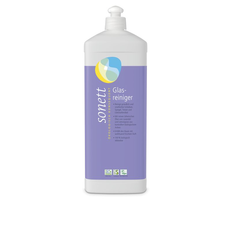 Detergente per vetri biodegradabile al 100%, lavanda e citronella - Ricarica 1 Litro - Sonett