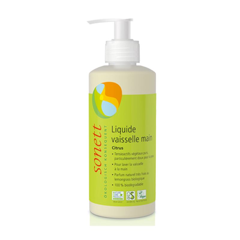 Liquide vaisselle main au Lemongrass, 100% biodégradable - Flacon pompe 300ml - Sonett