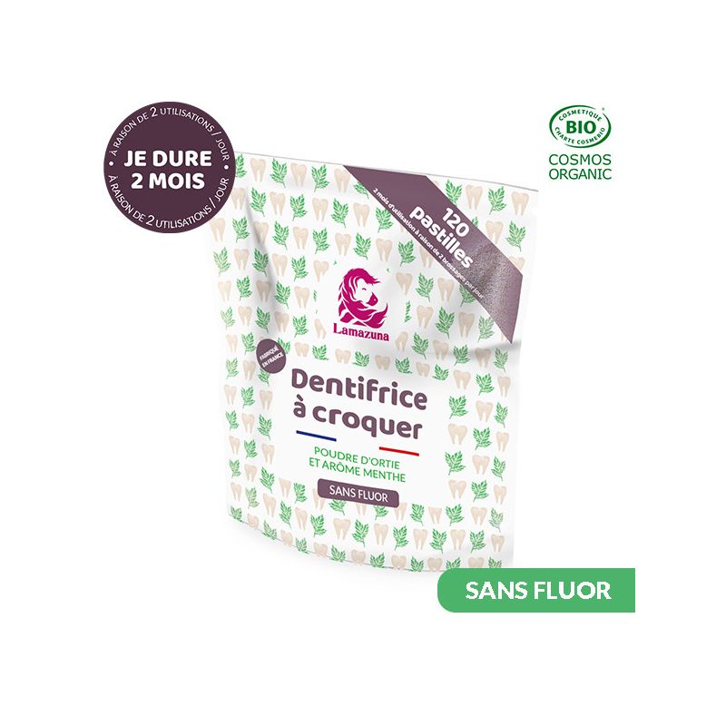 Dentifrice BIO en pastilles à croquer, Ortie-Menthe (sans fluor) - 120 pastilles - Lamazuna