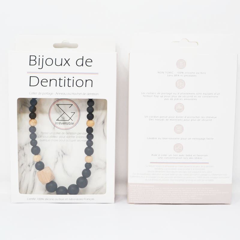 Collier d'allaitement (ou de portage) en silicone - Noir & Bois Irréversible Bijoux