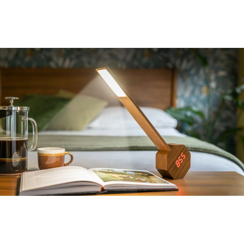 Wecker & tragbare Schreibtischlampe aus Cersierholz, Octagon One Plus - Gingko Design