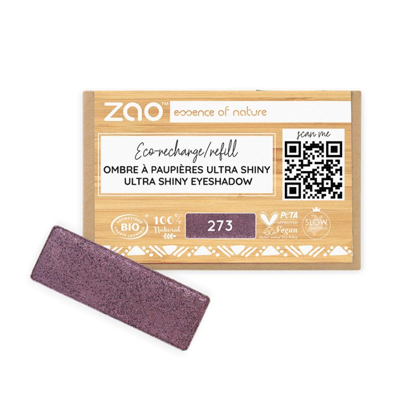 Fard à Paupières Ultra Shiny (en recharge rectangulaire) - 100% naturel, Bio & Vegan - N° 273, Purple rain - Zao