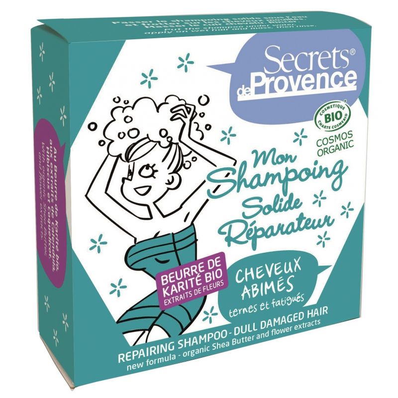 Mon shampoing solide BIO Réparateur, pour cheveux abimés, ternes et fatigués - 85g - Secrets de Provence