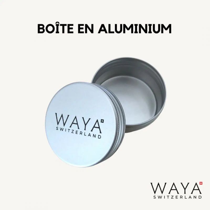 Pratico e leggero barattolo in alluminio per conservare il dentifricio solido - Waya Cosmetics
