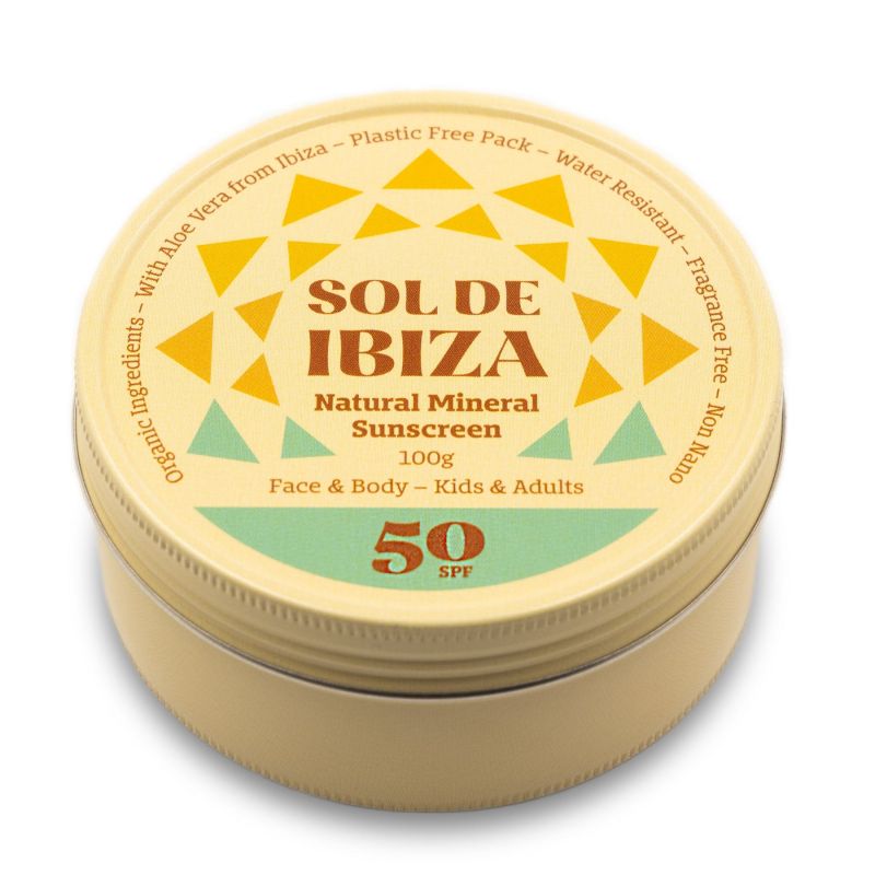 Protection solaire Naturelle Solide en boîte - Pour le visage & le corps - Indice 50, 45g  - Sol de Ibiza