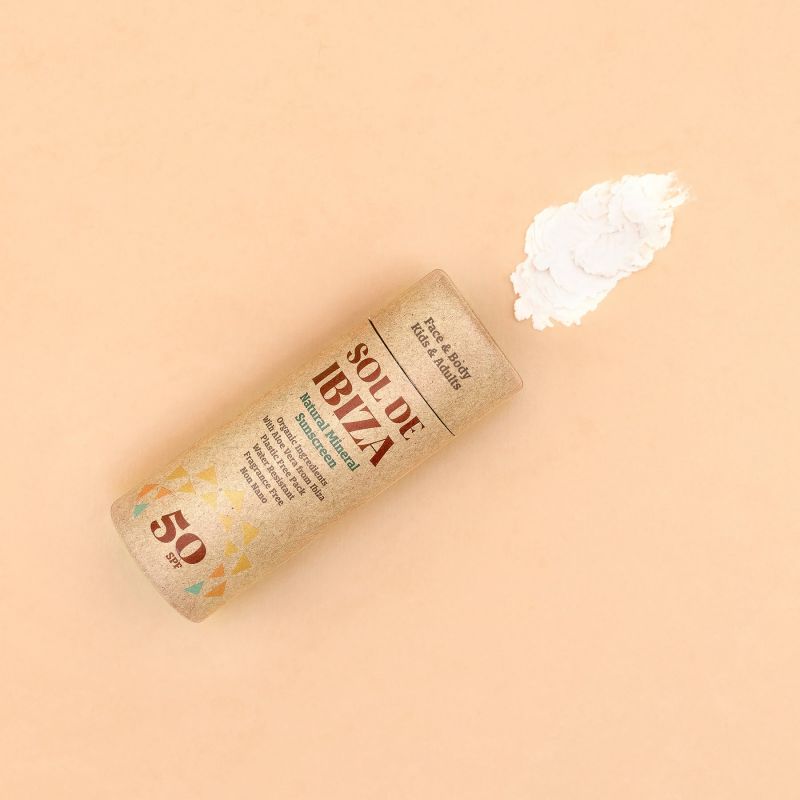 Protection solaire Naturelle Solide en Stick carton & sans eau - Pour le visage & le corps - Indice 50, 45g  - Sol de Ibiza