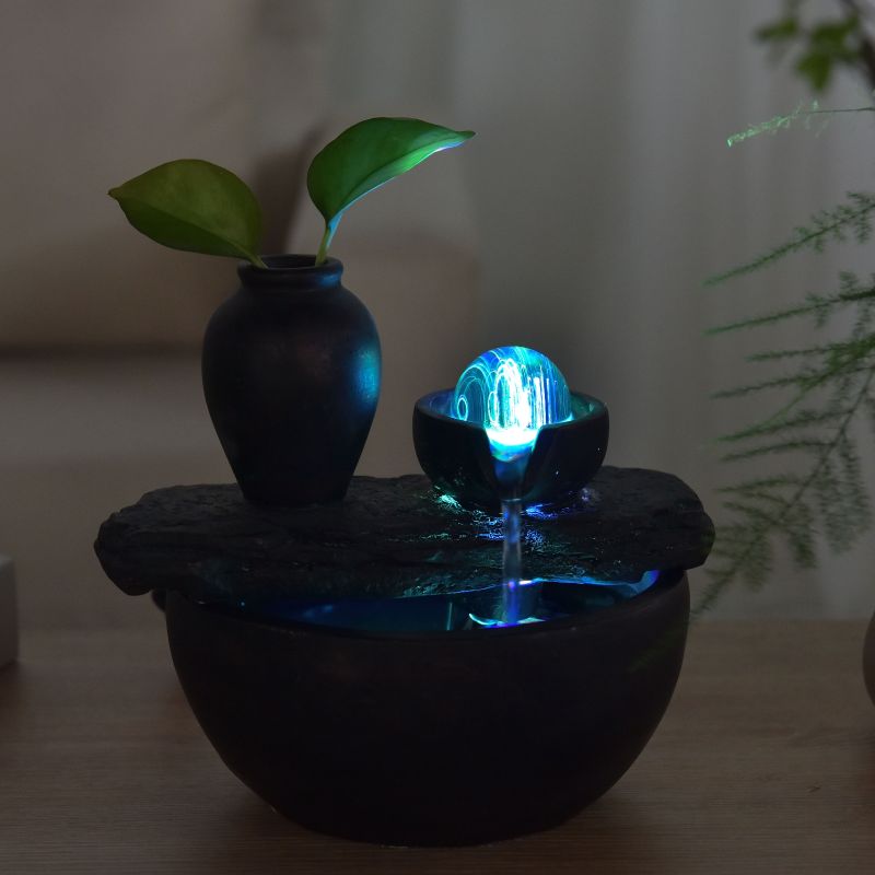Fontaine à eau - "Bouddha Silice" avec boule tournante illuminée (LED) - Zen'Light