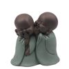 Statuette - "Die Bonzen flüstern", 2 bébés bouddhas joyeux - Haut de 12 cm - Zen'Light