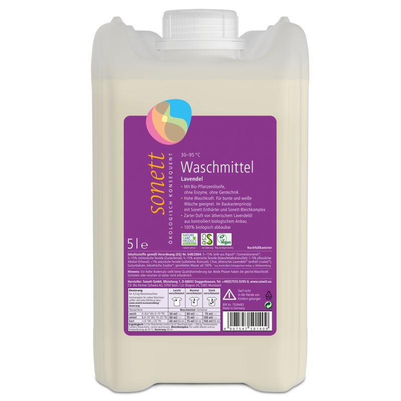 Lessive liquide écologique, Lavande pour blanc et couleurs - 5 Litre - Sonett