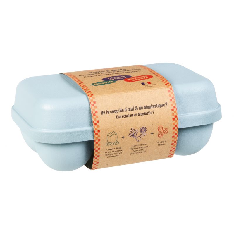 Boîte à œufs robuste en coquille d'œufs et bioplastique, Bleu clair - Pour 6 œufs - Ah Table