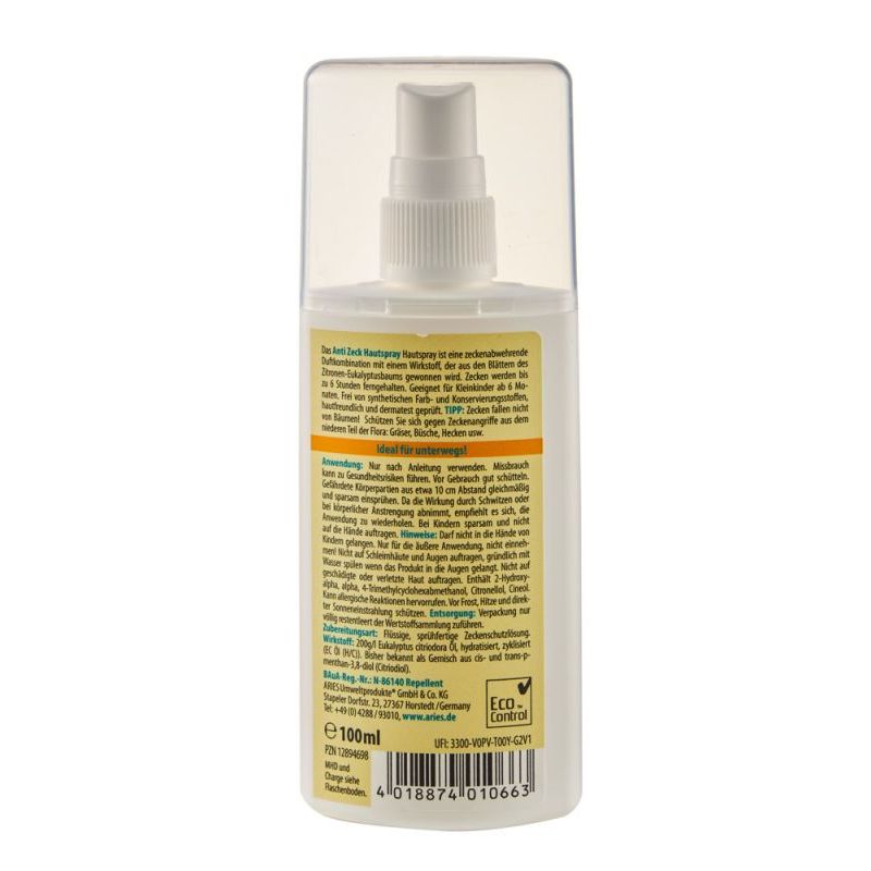 Anti-tiques, Spray répulsif cutané naturel -  Efficacité 6 heures - 100ml - Aries