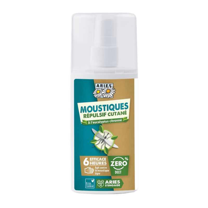 Anti-moustiques, Spay répulsif cutané naturel - Efficacité jusqu'à 6 heures - 100ml - Aries