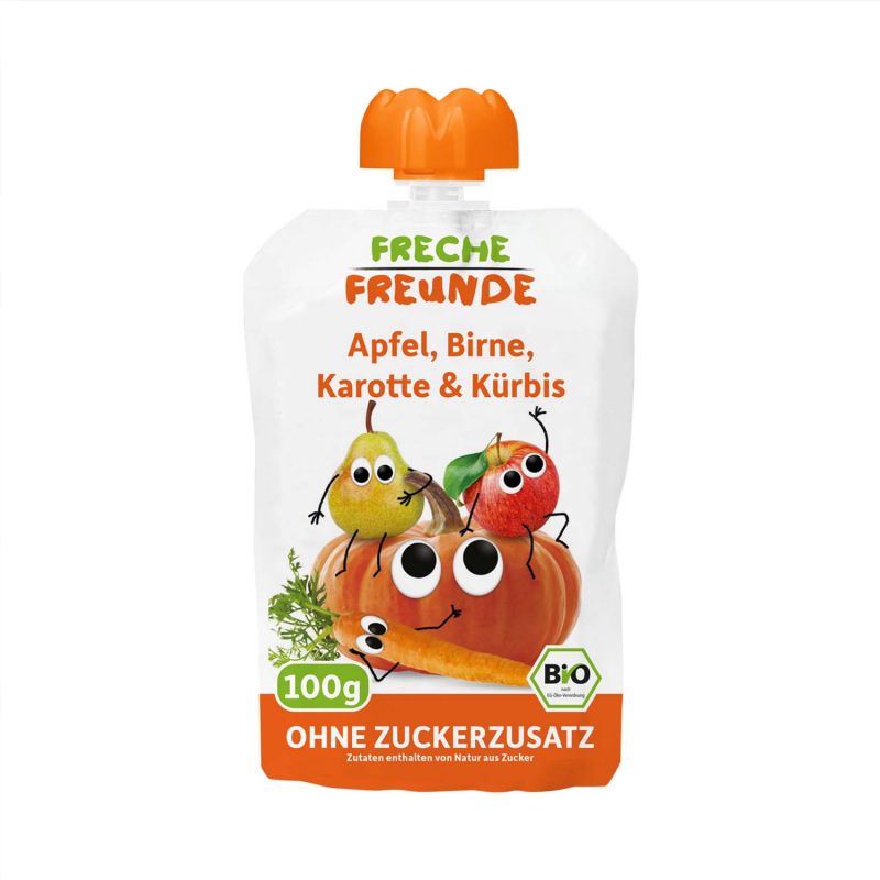 Composta di frutta BIO (Germania), Mela, pera, carota e zucca - 100g - Freche Freunde