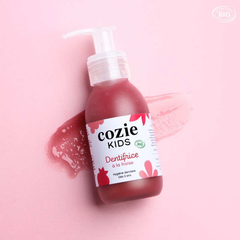 Dentifrice BIO pour enfant à la fraise (en verre consigné et réutilisable)  - 90ml - Cozie