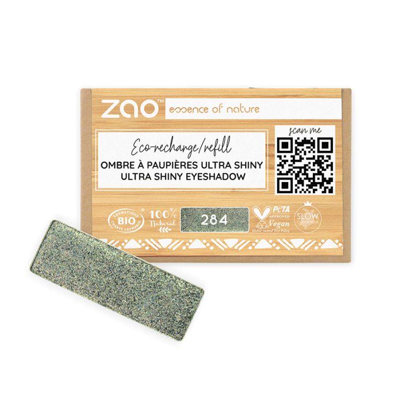 Fard à Paupières Ultra Shiny (en recharge rectangulaire) - 100% naturel, Bio & Vegan - N° 284, Vert Scarabée - Zao