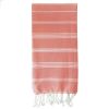 Fouta en coton biologique, Collection HAMMAM, Blanc & Corail - 100x200cm - Karawan