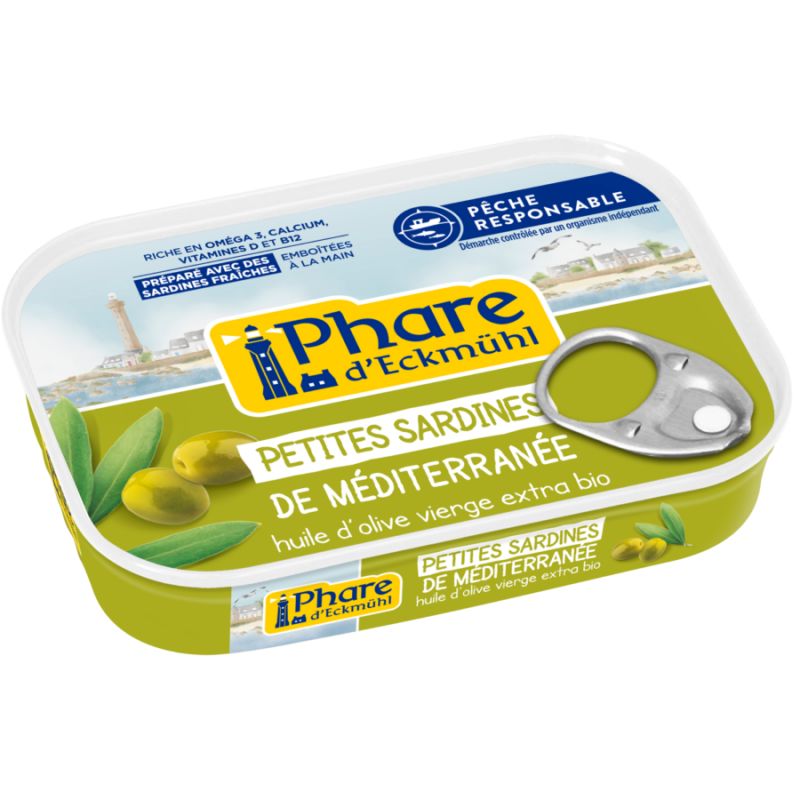 Files de sardines, à l'huile d'olive extra vierge (Pêche responsable, France) - 70g - Phare d'Eckmühl