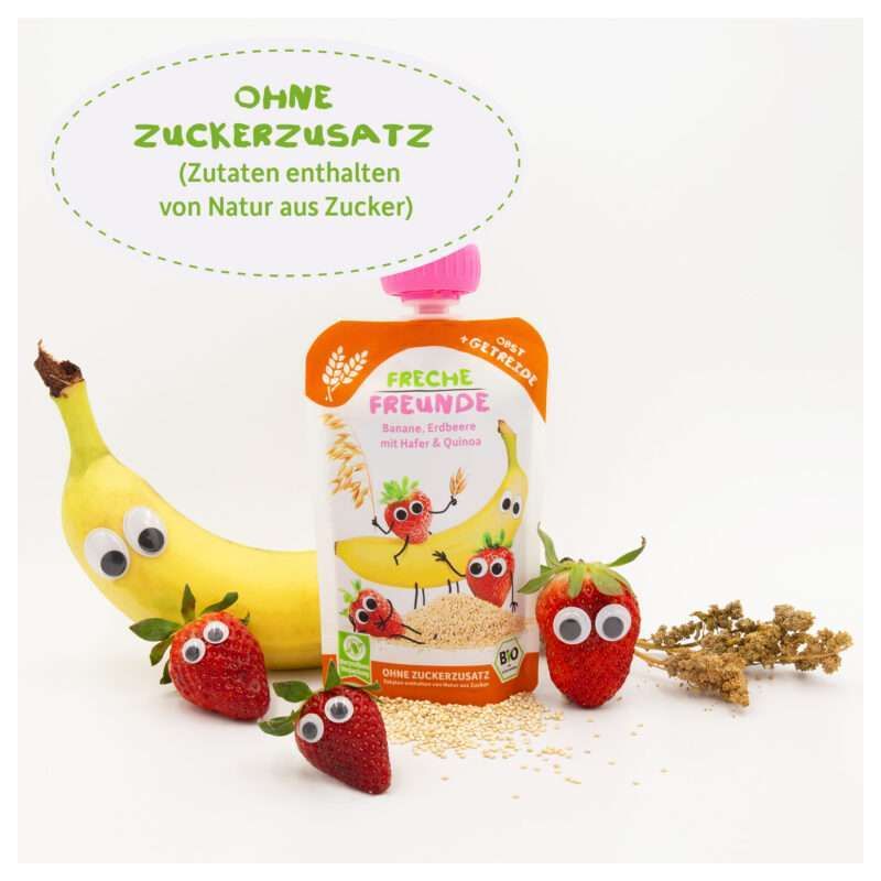 Composta di frutta biologica (Germania) - Banana, fragola e quinoa- 100g - Freche Freunde