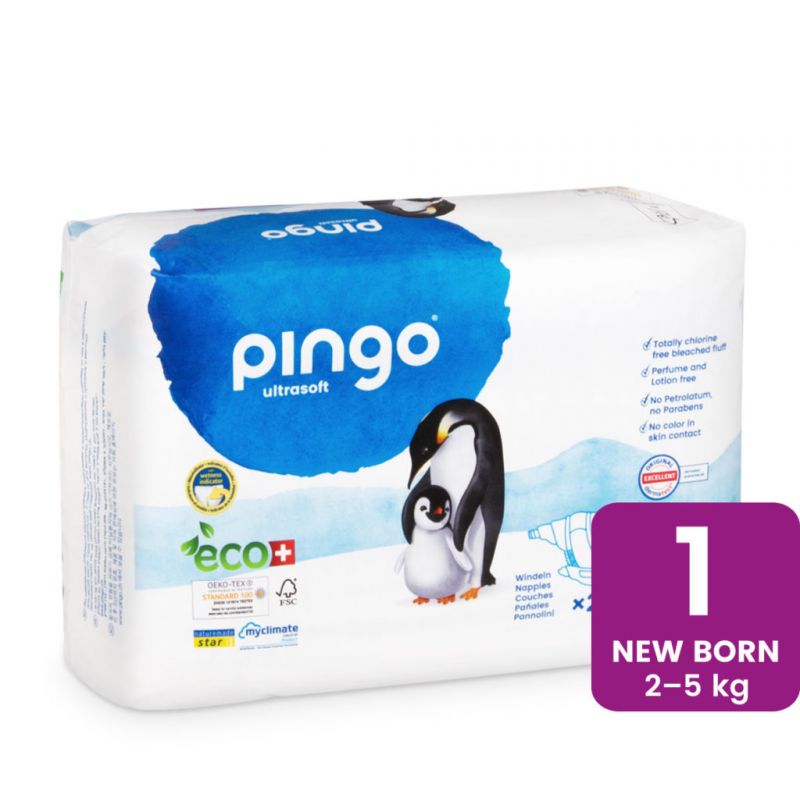 Pannolini per il bambino, svizzero ed ecologico - Newborn (2-5kg), 1x 27pz - Pingo