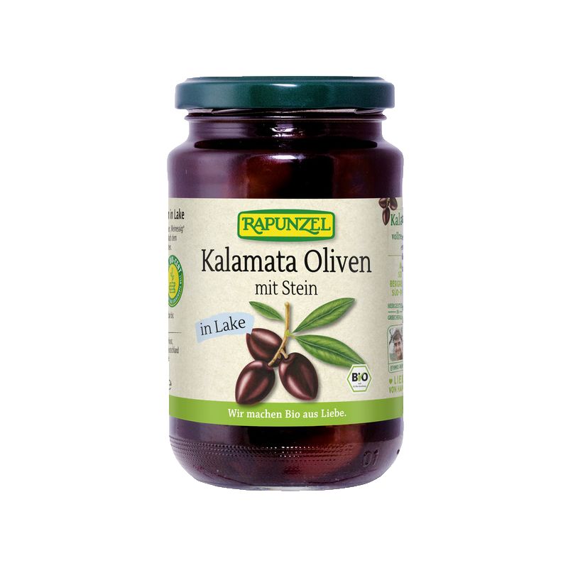 Olive Kalamata biologiche con noccioli (in salamoia, Grecia) - 355g - Comvita Rapunzel