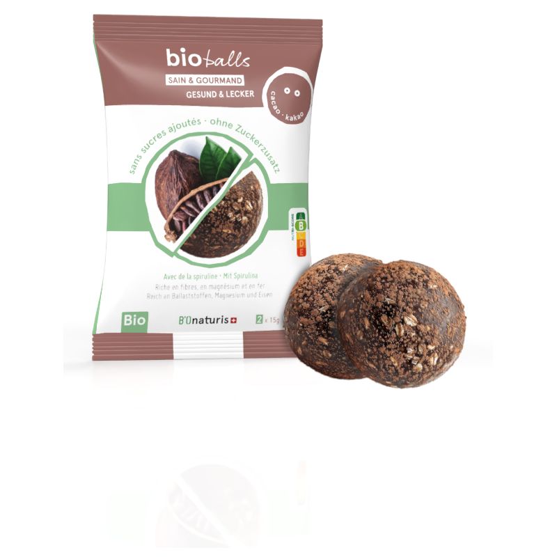 BioBalls, Les boules saines et gourmands à la Spiruline, sans sucres ajouté - Spiruline-Chocolat - 2x15g - BIOnaturis