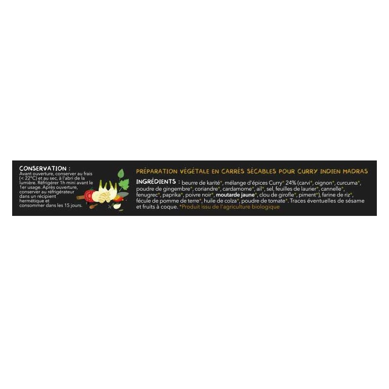 Sauce au carré BIO, Curry Madras - 90g, 5 portions - Aromandise