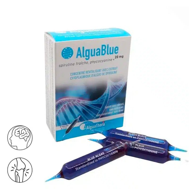 AlgaBlue - Spiruline Fraîche et Phycocyanine - 10x Ampoules de 10ml avec 20mg de phycocyanine - AlguaThera