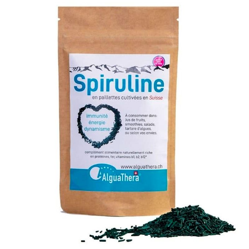 Spiruline en paillettes, cultivées en Suisse (Valais) - 100g - AlguaThera