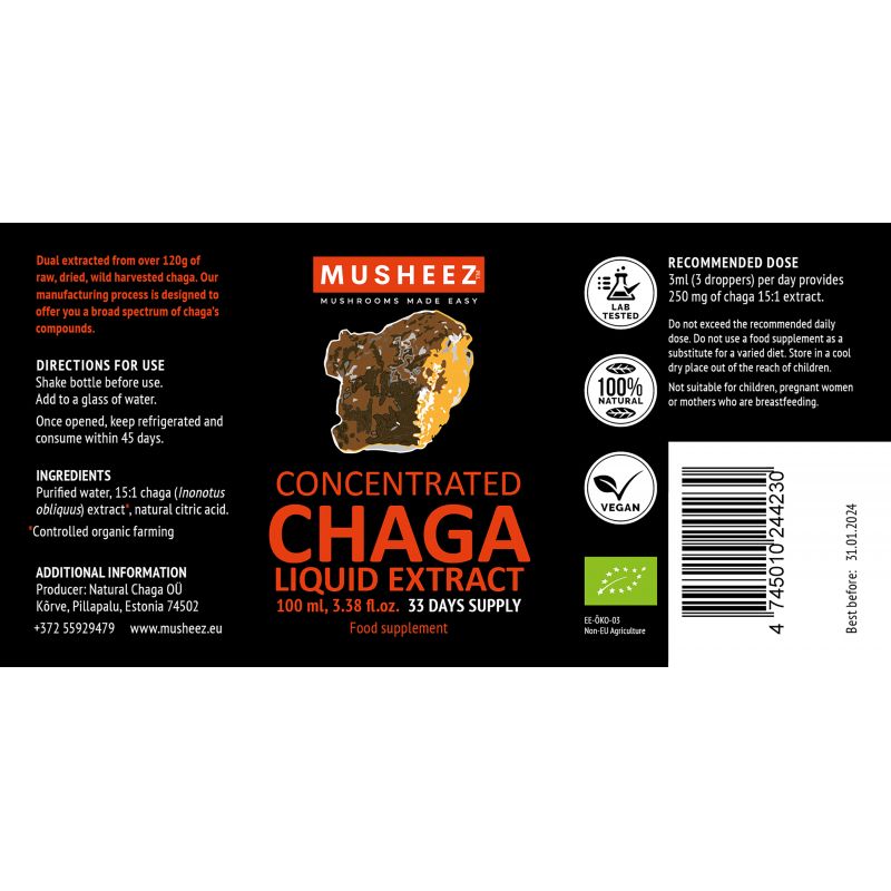 Chaga BIO - Estratto liquido concentrato di fungo vitale - 100ml - NaturKraftWerke