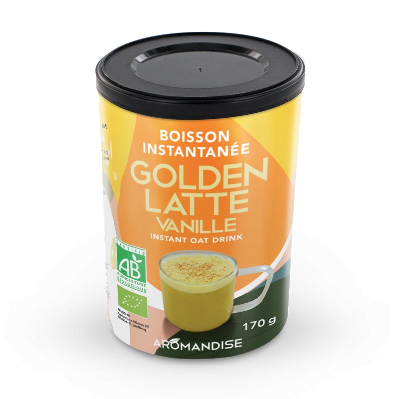 Boisson instantanée, Golden Latté BIO Vanille (à base d’avoine, curcuma, cacao et d'épices) - 170g - Aromandise