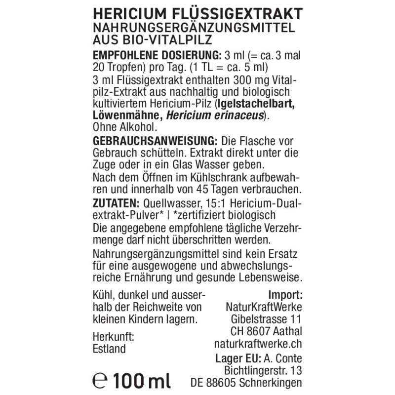 Lion's Mane BIO, Konzentrierter Flüssigextrakt - 100ml - NaturKraftWerke