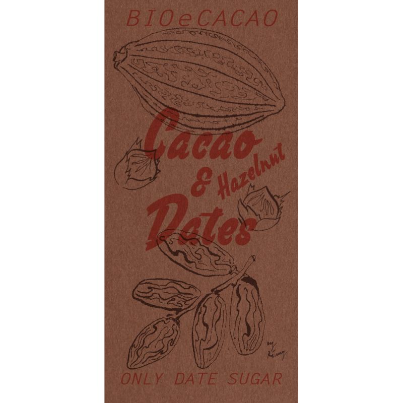 Chocolat BIO aux noisettes sucré aux dattes, Caco 65 %, Dattes 25% et Noisettes 10%, Bio & Fairtrade - 90g - BIOeCacao