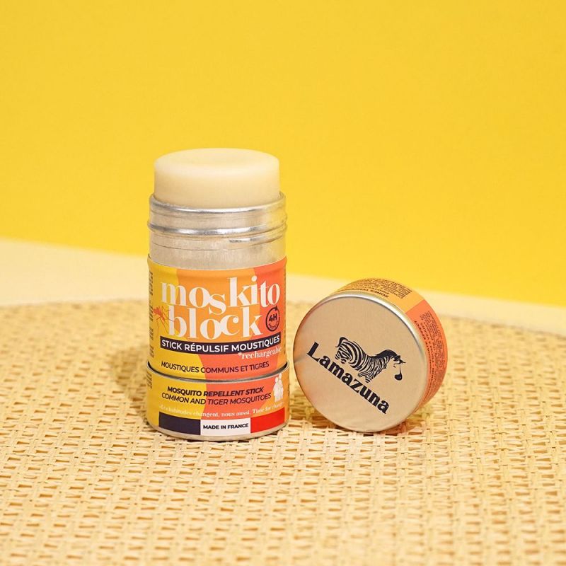 Moskito Block – Stick Solido & Ricaricabile Antizanzare, contro zanzare tigre e comuni – Con scatola in alluminio – Lamazuna