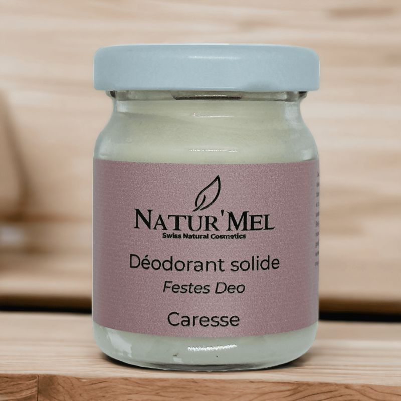 Déodorant solide Suisse & BIO, Caresse - Pot de verre de 50ml - Natur'Mel Cosm'Ethique