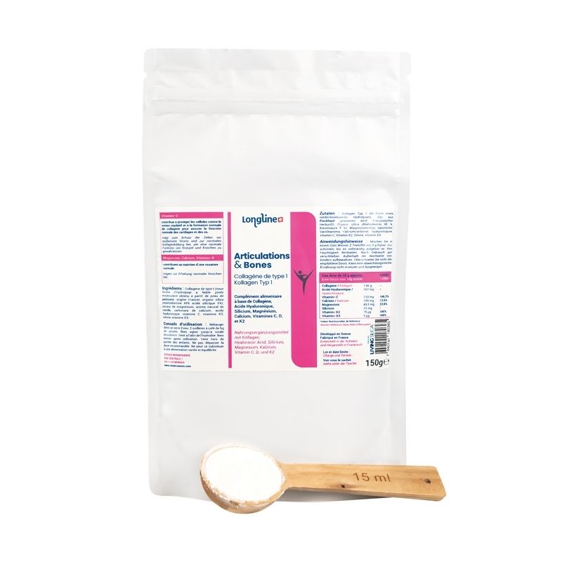 Collagene di tipo 1 in polvere – Articolazioni & Bones, con acido ialuronico – 150 g – Longline