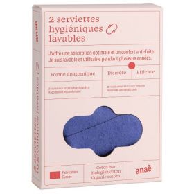 Serviettes hygiéniques lavables/réutilisables Bi-Color en coton 100% BIO - 2 pces, Flux léger - Anaé