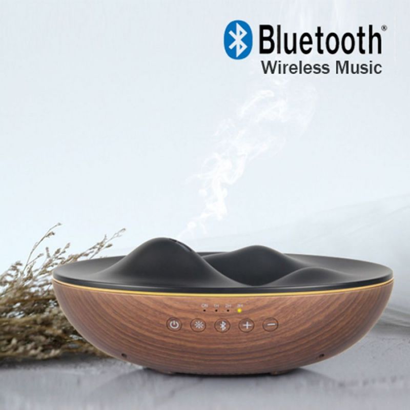 Diffuseur d’huiles essentielles ultrasonique "ONDA" - Haut-parleurs Bluetooth & éclairage LED - Imitation bois